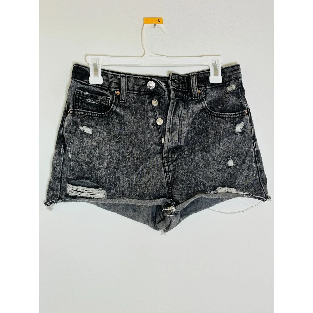 Wild Fable Acid Wash Distressed Denim Shorts Gray Button Fly Size 6